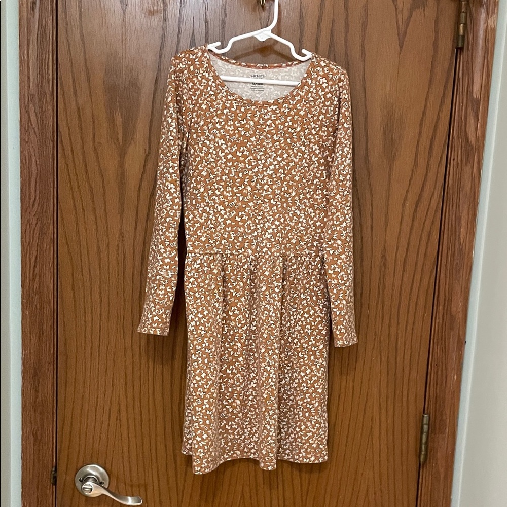 Carter's UEC Girls Size 12 Beige White Butterfly Print Cotton Long Sleeve Dress